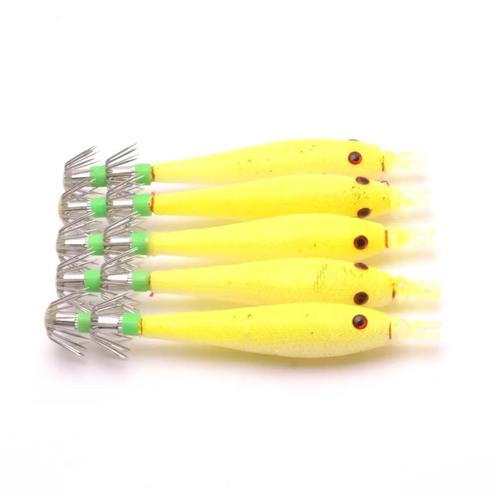 Luminous Squid Fishing Bait Set with Stainless Steel Hooks (5-Pack)