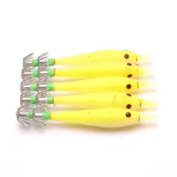Luminous Squid Fishing Bait Set with Stainless Steel Hooks (5-Pack) - 6cm (Yellow)