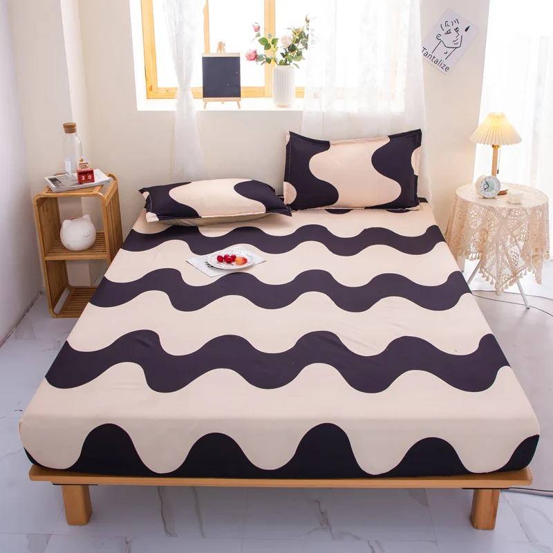 

1pc Mattress Cover Wave Printed funda de colchón Queen/King Bed Fitted Sheet sabanas para cama matrimonial (without pillowcase)
