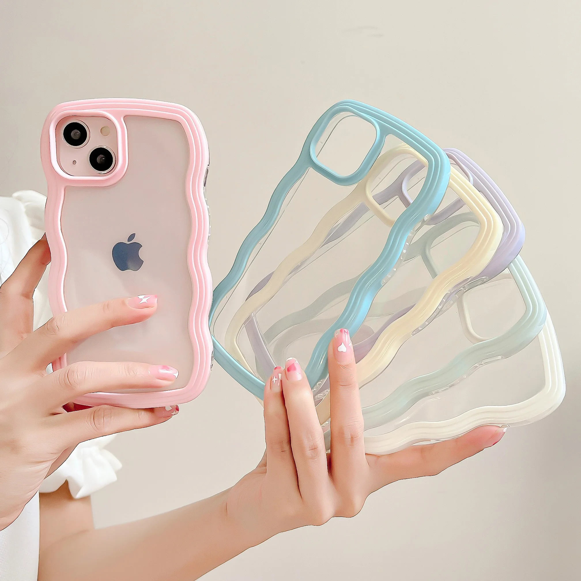Модный прозрачный волнистый чехол для iPhone 11 12 13 14 15 Pro Max 7 8 ...