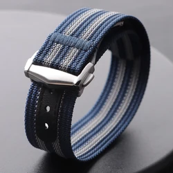 Ribbed Nylon Watch Band 20mm with Folding Buckle - Military Sports Washable Strap - 20mm (Blue Grey)