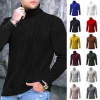 Men's Winter Slim Fit High Collar Knitted Sweater Base Layer Top Twist Bottom Casual Fashionable Comfortable Warm