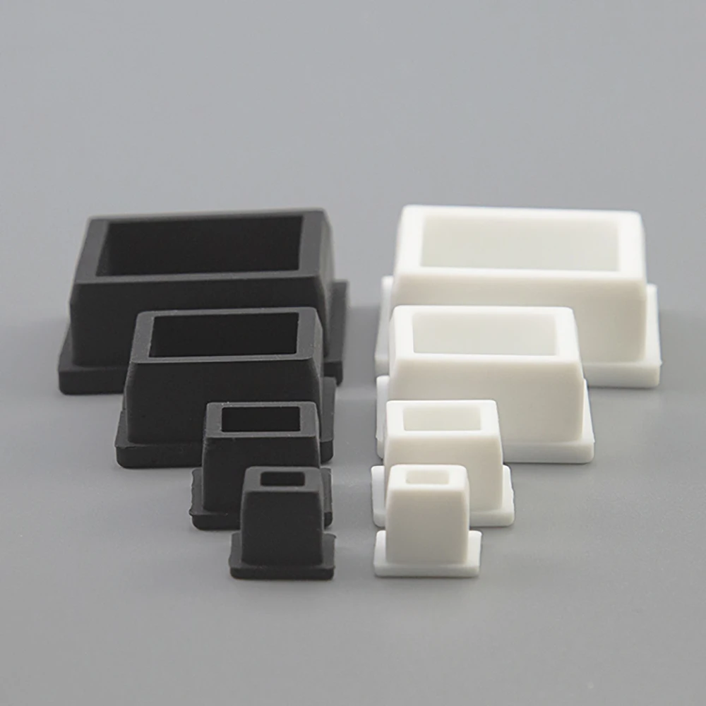 Black/White Silicone Rubber Chair Table Feet Furniture End Caps 9.6mm - 50.6mm Rectangle Table Leg Cover Floor Protector Pads