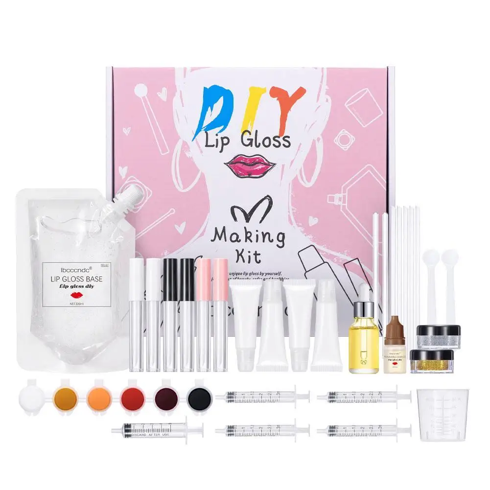 

DIY Lip Gloss Kit with Lip Gloss Base Different Liquid Pigment Glitter Powder Jojoba Oil Flavoring Oil Lip Gloss Tubes for Girls
