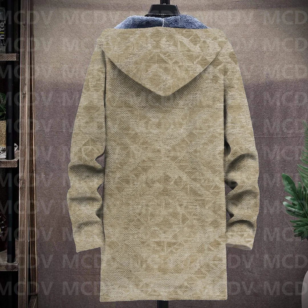 Men's Retro Totem Print Plush Thick Long-Sleeved Coat Fleece Hooded Overcoat Unisex Thick Warm Jacket-10 style
