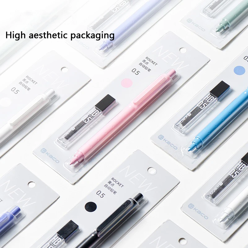 KACO Mechanical Pencil 0.5mm Resin Lead Set Anti-Breakage Steady Writing Morandi Non-Slip GripTail Eraser Simple School Supplies 6