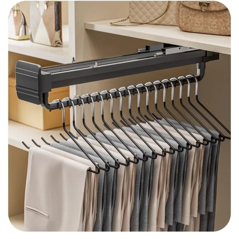 Closet hanger with drawdown hanger on top of wardrobe vertical garment pass 4