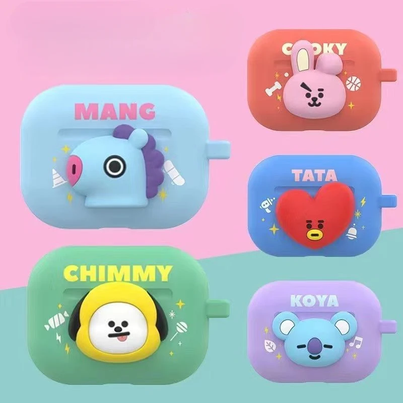 

Фигурированные милые Мультяшные беспроводные Bluetooth-наушники Kawaii BT21 Силиконовый противоударный защитный чехол