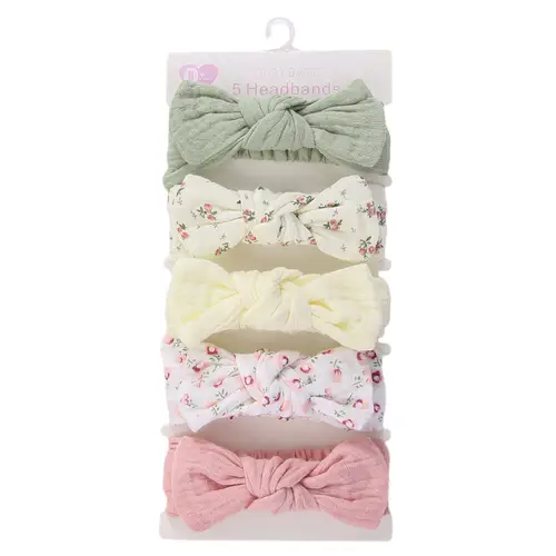 5Pcs/Set Solid Muslin Cotton Linen Baby Headband Elastic Rabbit Ear Hair Band Infant Girl Turban Headwraps Stretch Accessories - Image 11