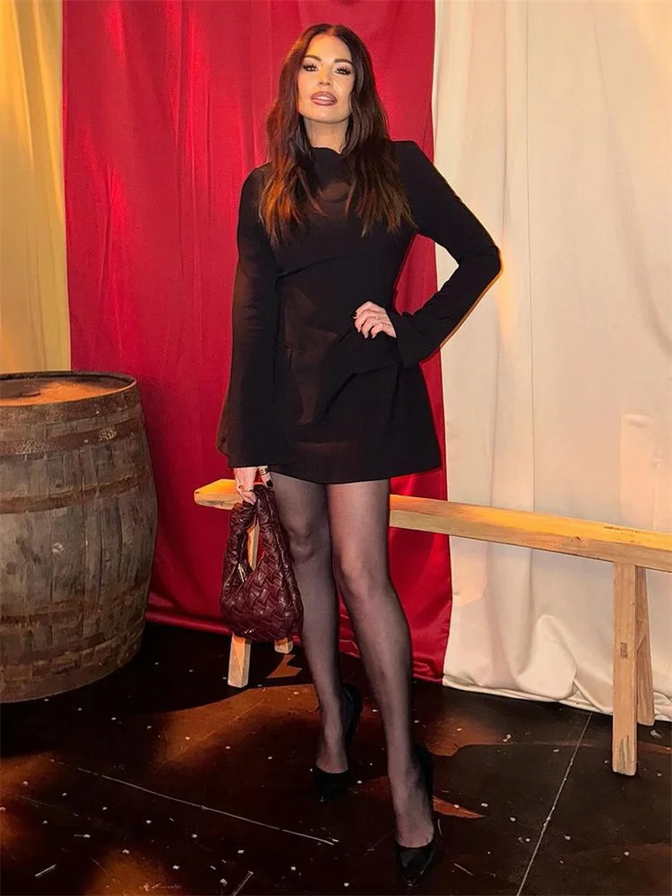 Female Autumn Elegant Mini Dress Women's Pocket Patchwork Slim Long Sleeve Commute Clothes Female Solid Casual Mini Dress