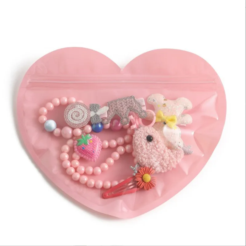 

10pcs Pink Transparent Plastic Bags Small Heart Pouches 8.5*10cm Ziplock Jewelry Packaging Shipping Wrapping Supplier Wholesale