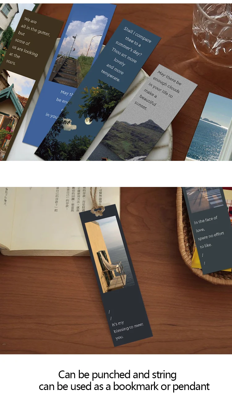 30 stücke Landschaft Lesezeichen ästhetische Phrase Auszug Lese seiten Bücher Etikettierung Studenten kreative Geschenke Seite Etikettierung Lesezeichen – Detail 3