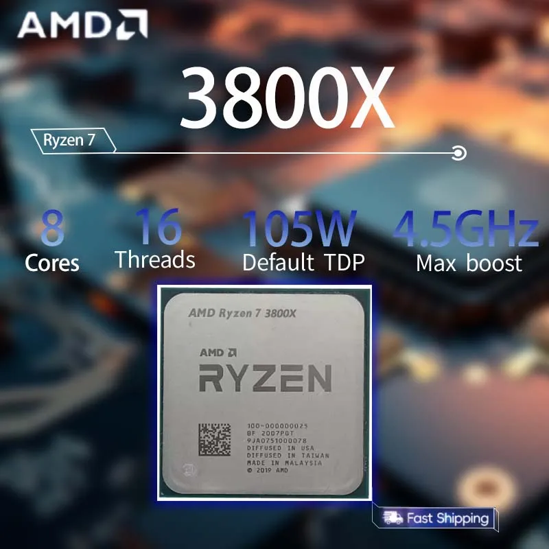 AMD Ryzen 7 3800X CPU R7 3800X 3.9GHz～4.5GHz 7nm L3=32MB 100