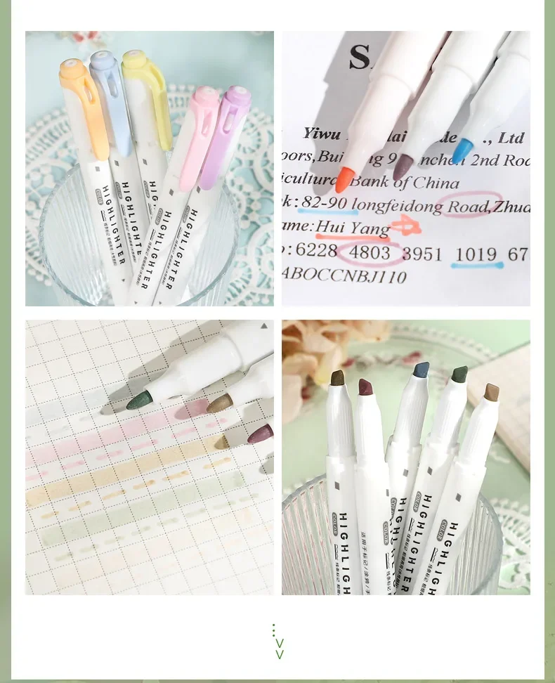 JIANWU 5 Pcs/set Morandi Macaron Color Double-ended Highlighter Set Write Smoothly Creative DIY Student Supplies Stationery