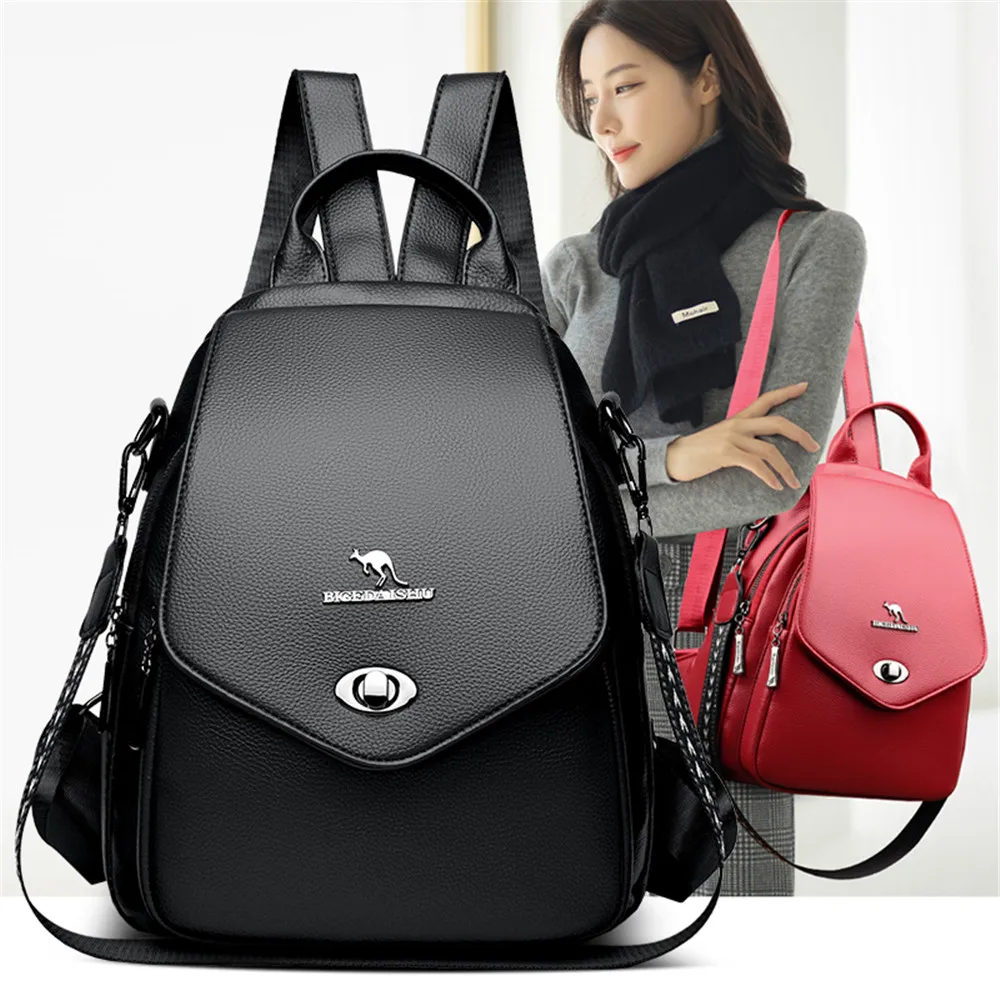 Fashion Lock Women Backpack Designer High Quality Leather Women School Bags Multifunction Large Capacity Travel Backpack Mochila 2