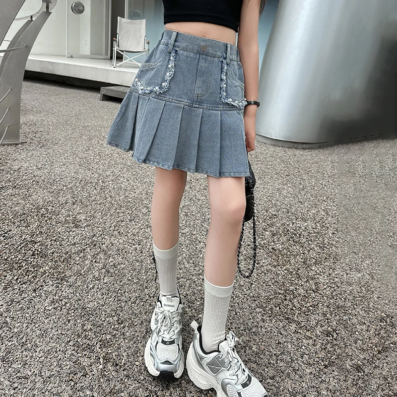 Summer Kids Mini Skirt Student Girls Bottom Jeans Short Skirt - Main Image