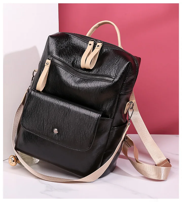 New PU Female Backpacks Teenage Girls School Bags Fashion Women Leather School Backpack Solid Ladies Laptop Bags Blue Travel Bag