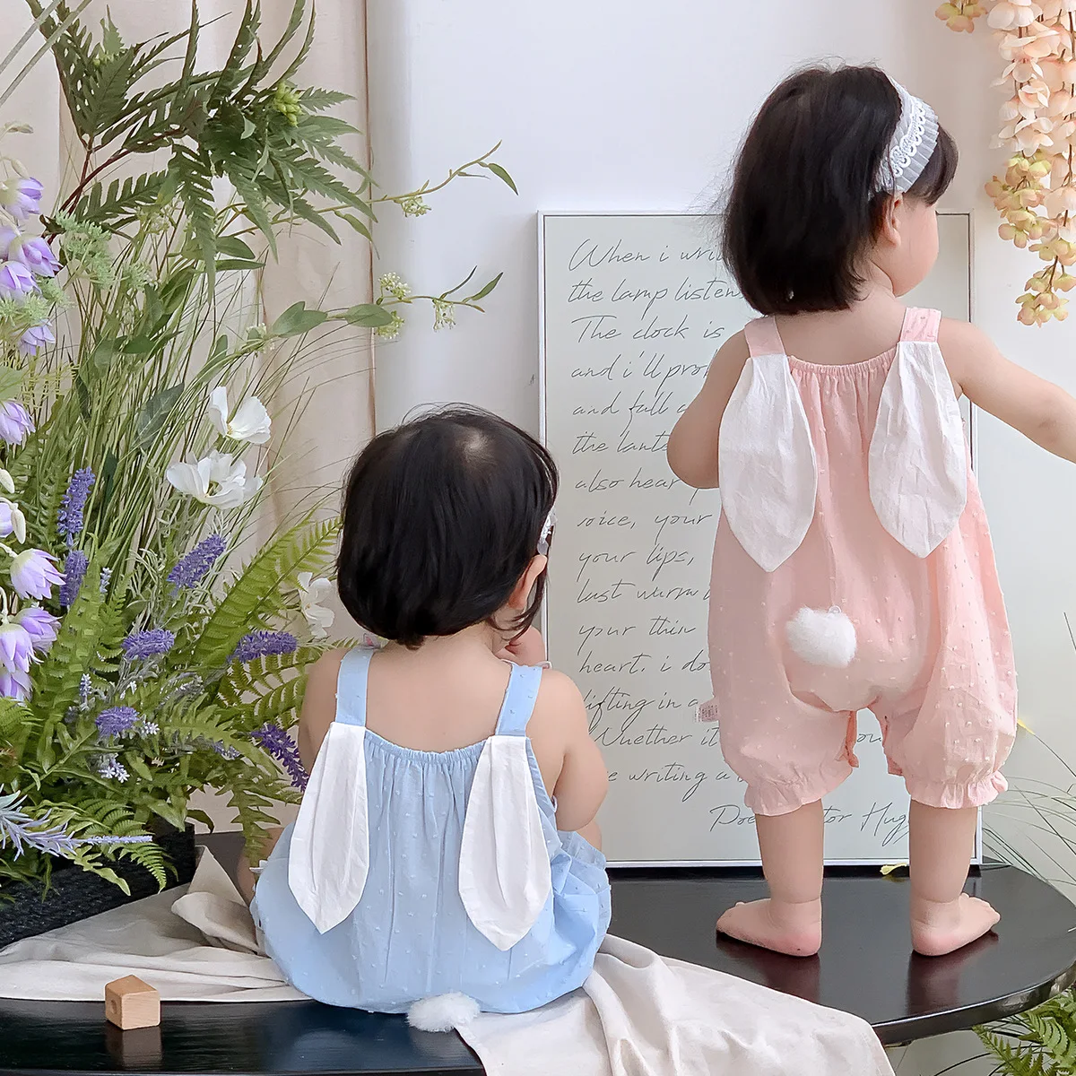 

2024 Korean Summer Newborn Girls Jumpsuit Cartoon Rabbit Sleeveless Ears Patchwork Muslin Infant Girls Bodysuit Baby Girl Romper