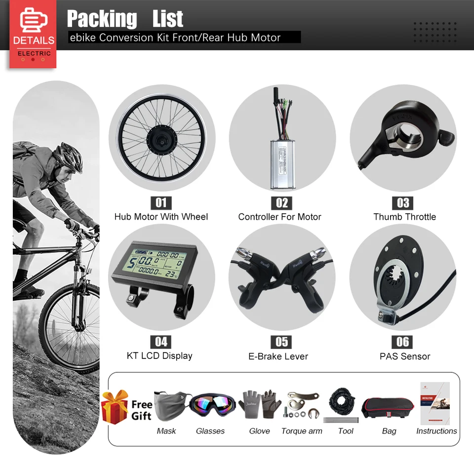 RCBDBSM Elektrische Fiets Motor Kit 36V/48V Voorwiel Elektrische Fiets Kit 20/24/26/27.5/28/29/700C Wiel Grootte Krachtige Hub Motor E-Bike Conversie Kit w/LCD8H Display, 48V/1000W-28
