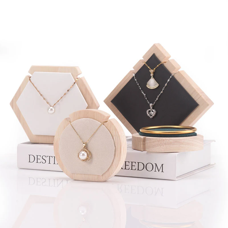 Elegant Geometric Wood Jewelry Display Stand for Necklaces, Bracelets, and Anklets