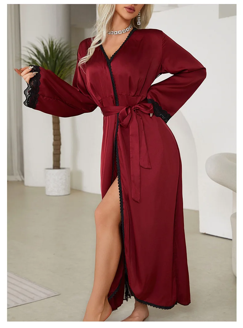 Vestidos De Novia Neue Seide Satin Spitze Robe frauen Nachtwäsche Lose Frühling Herbst Sommer Bademantel Weibliche Homewear Dressing Kleider – Detail 15