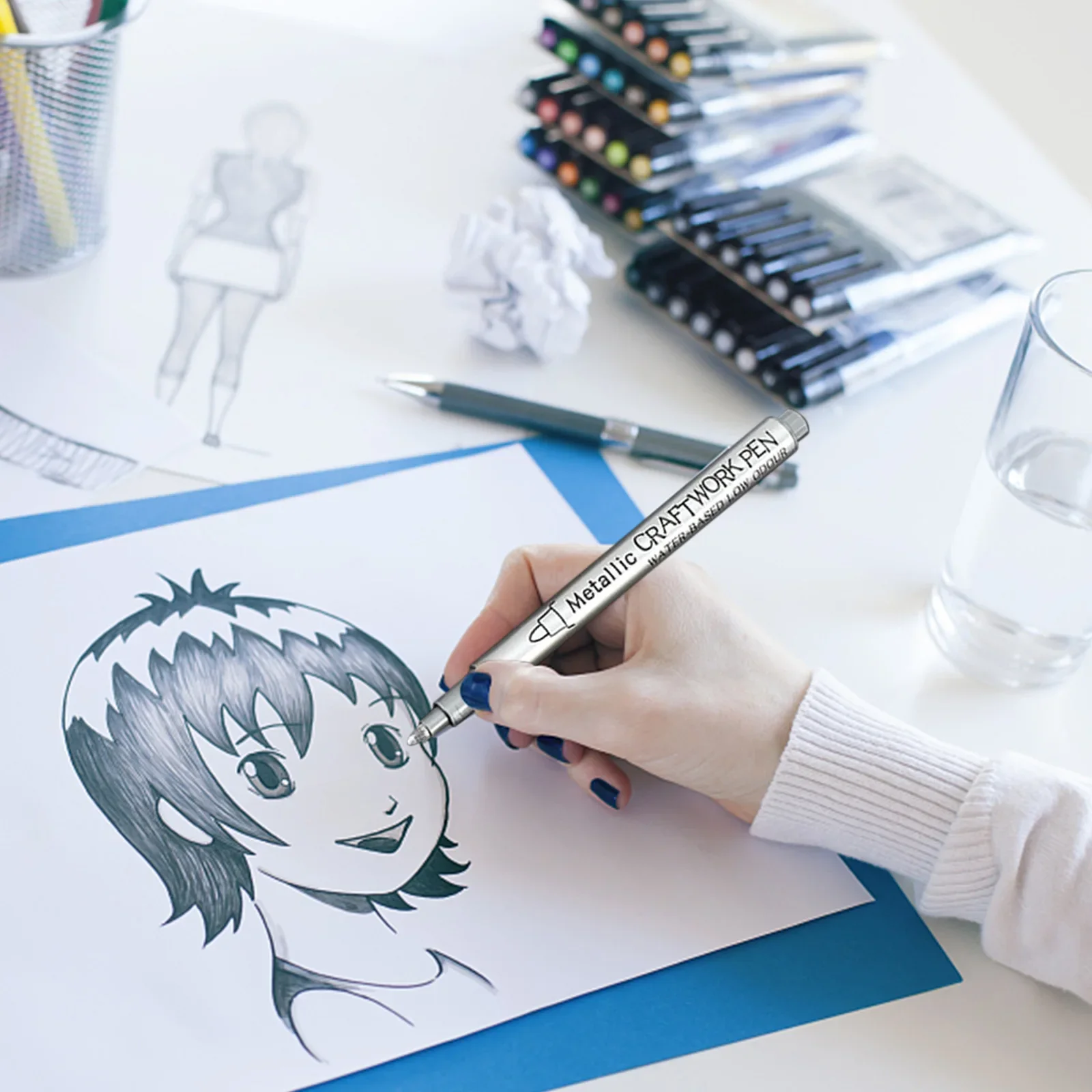 금속 마커 펜, 방수 오일 기반 페인트 마커, 골드 실버 컬러 유성 그래피티 펜, 학생 드로잉 용품, 2 개
