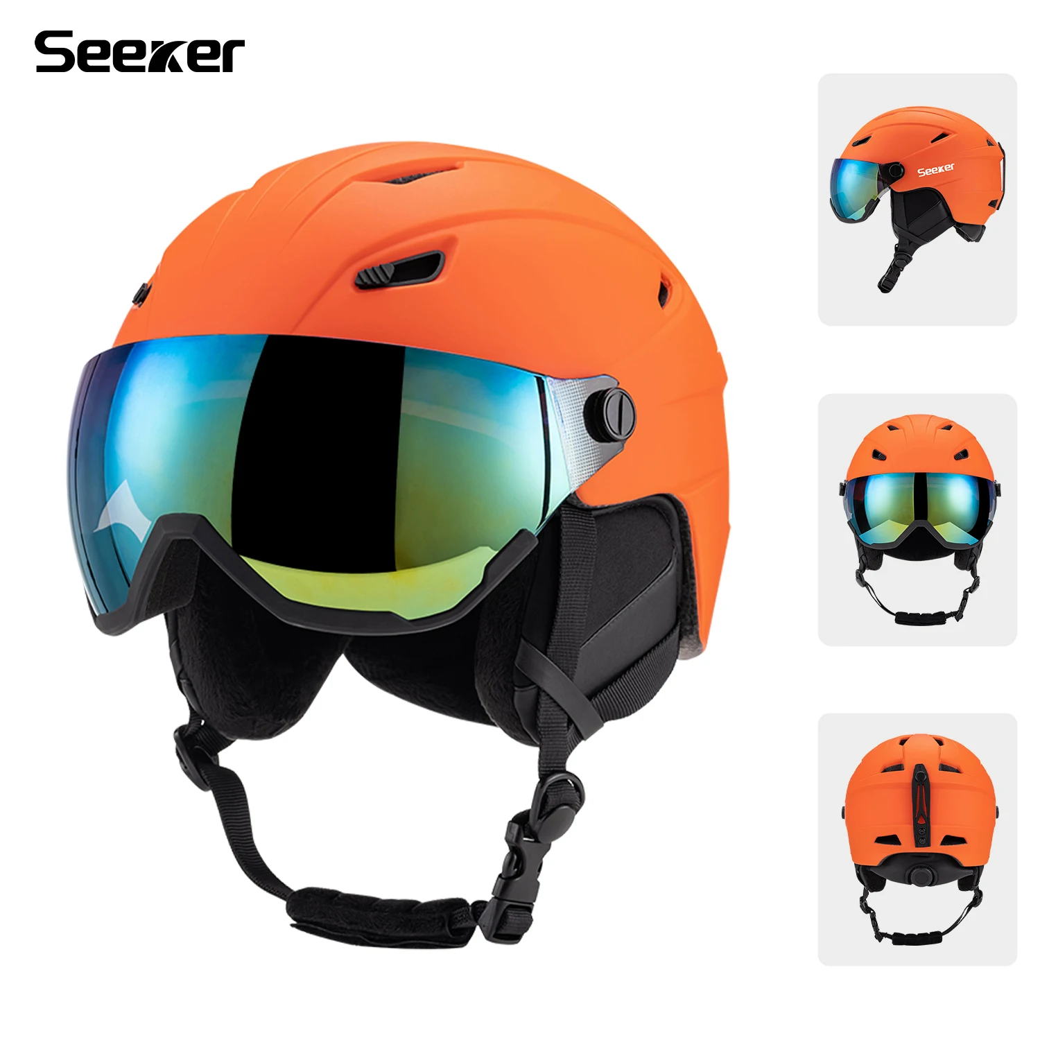 קסדת סקי משולבת עם משקפי שלג SEEKER לגברים ונשים מבוגרים, ספורט חיצוני עמיד לרוח וחם, ציוד סקי