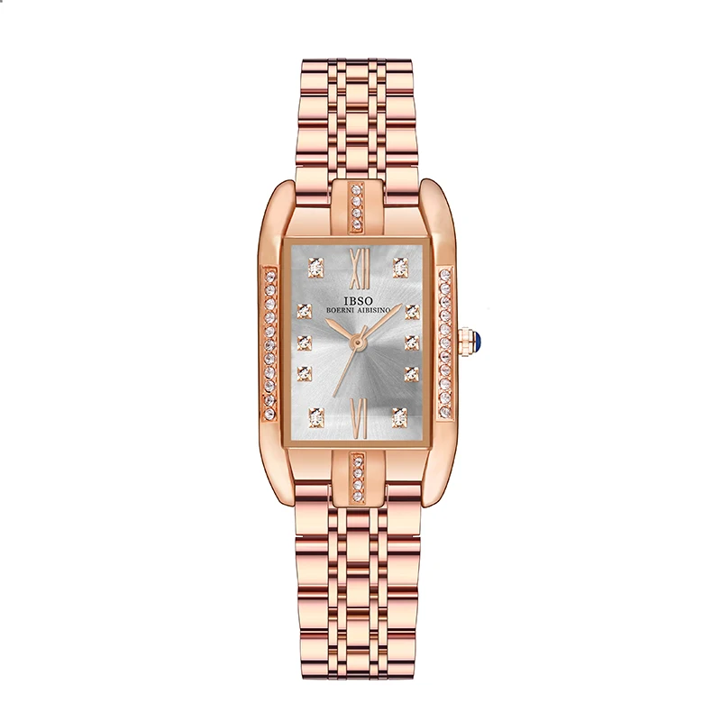 Women Silver Waterproof Diamond Rectangle Quartz Wristwatch