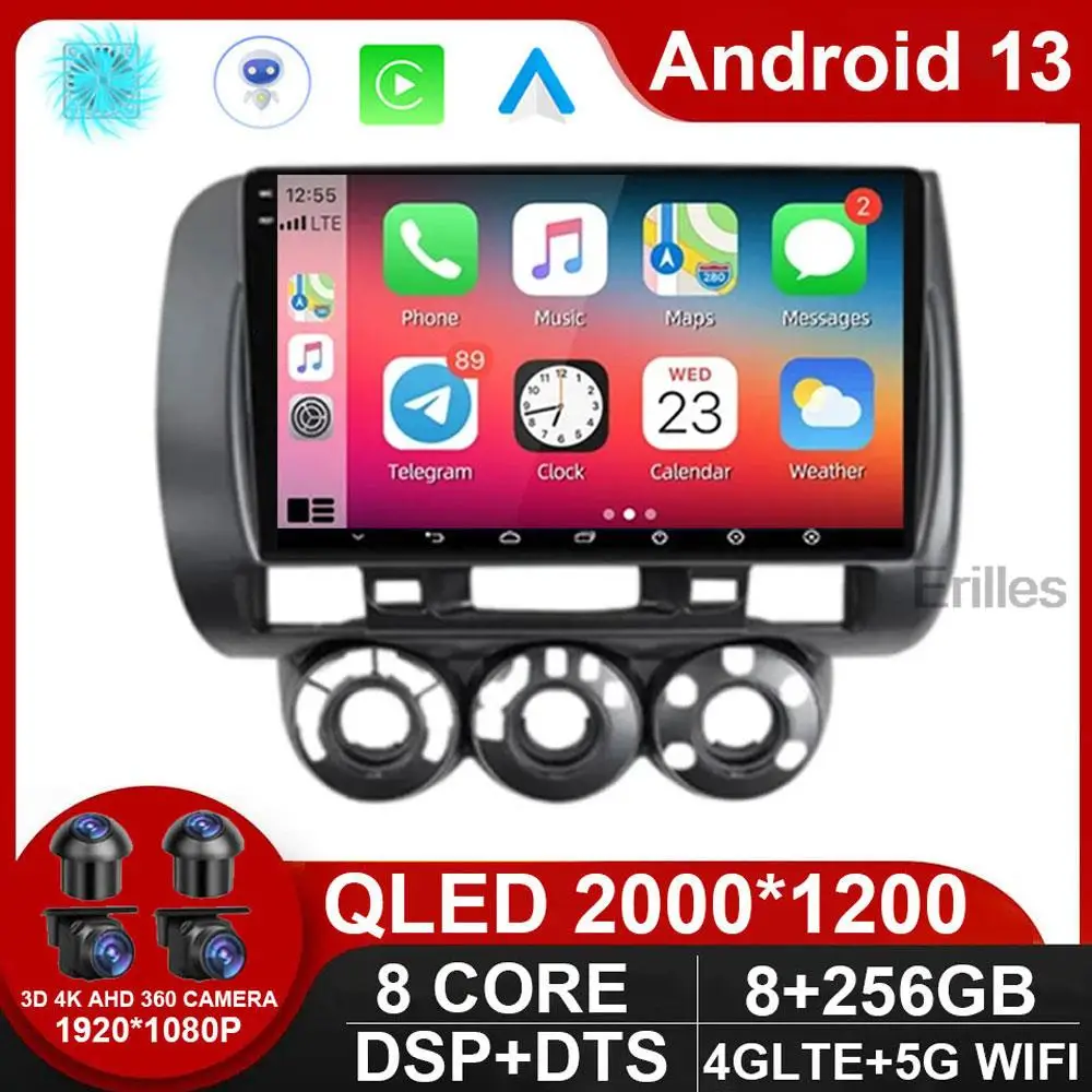 

Android 13 Car Stereo Radio Multimedia Video Player For Honda Fit Jazz City 2002 2003 2004 2005 2006 2007 GPS Navigation 2 Din