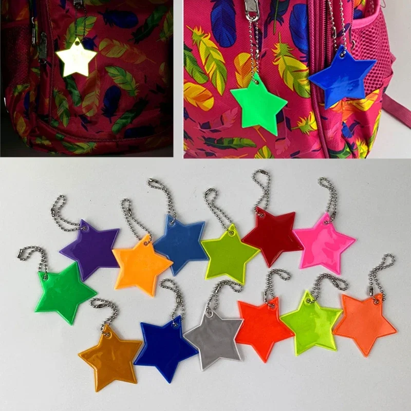 Reflective Pendant 8Pcs Reflective Keychain Stars Gear Reflective Pendant for Bags Strip Child Safety Reflectors Keyrings Night Safety Accessories