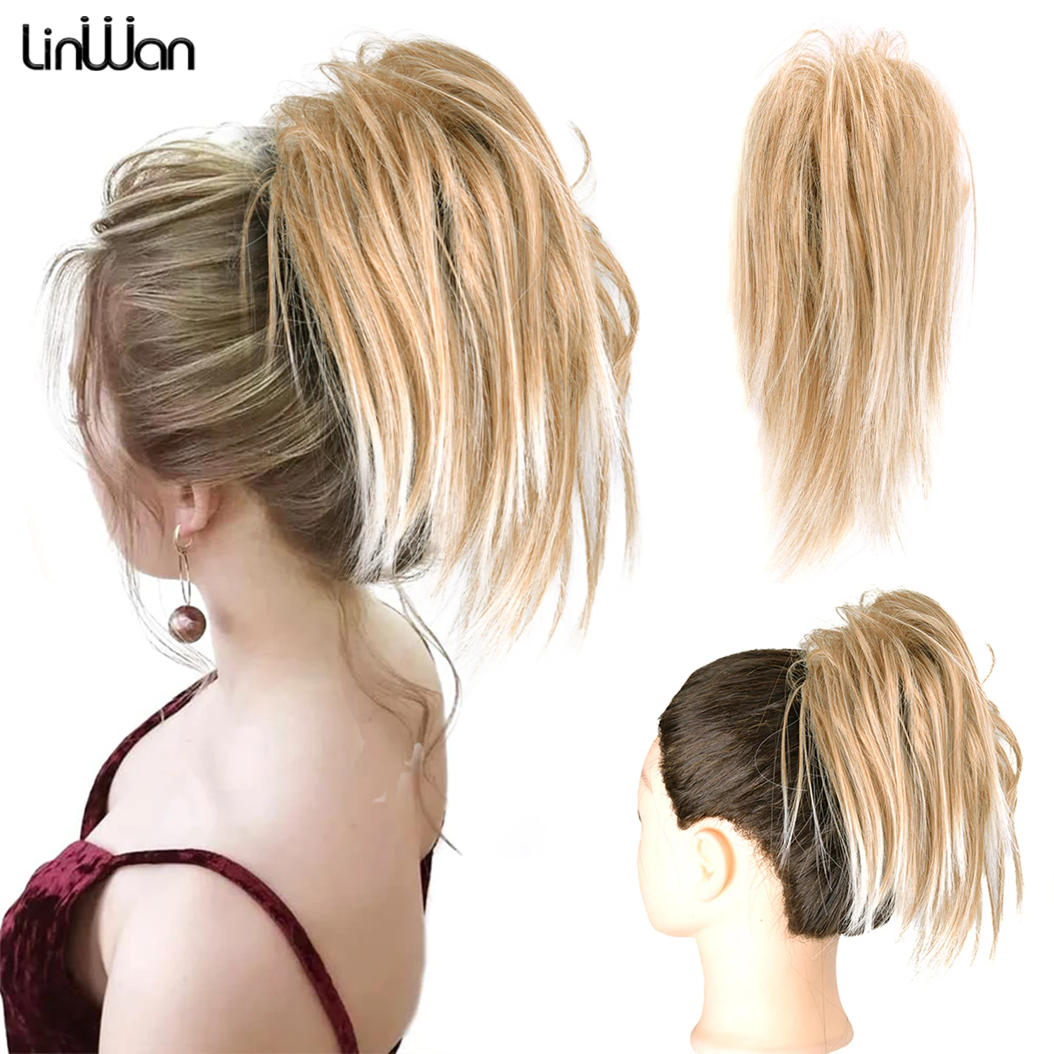 Synthetic Straight Chignon Messy Fluffy Claw Hair Bun Chignon Hair Extensions Scrunchy Wrap Updo False Hair Pieces For Women