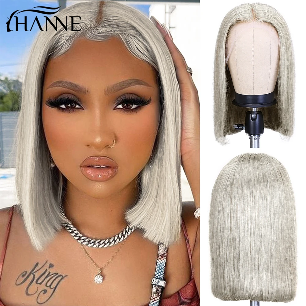 

Hanne Blonde Gray Straight Bob Lace Front Human Hair Wig 13x4 Lace Frontal Human Hair Wig for Woman Preplucked Colored Lace Wigs