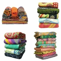 Kantha Quilt Twin Size Handmade Vintage Coverlet Bedspread Throw Bedspread 1