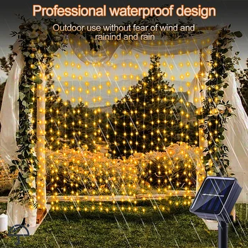 300Leds Solar Curtain Light Outdoor Fairy Garland String Lights 8 Modes Wedding Party Garden Decor Christmas Holiday Lighting 2