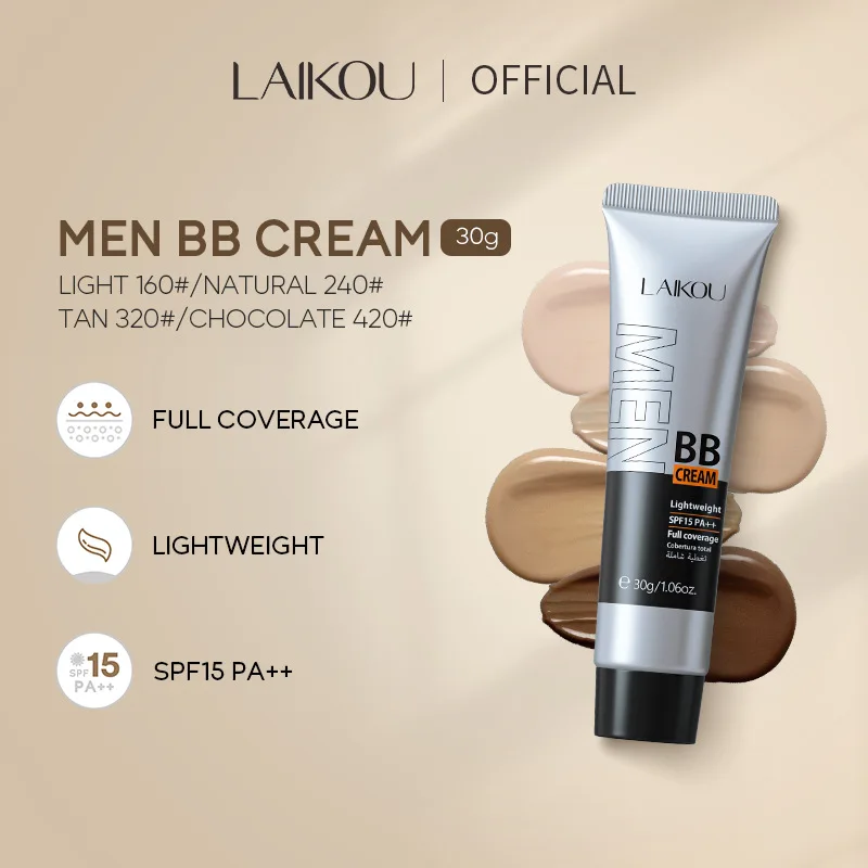 BB Cream for Men Full Coverage Facial Concealer Long Lasting Makeup Foundation Waterproof Men BB Liquid Foundation 30g