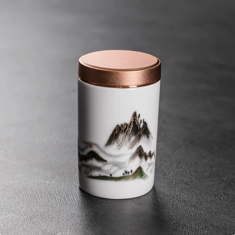 Boutique Ceramic Tea Caddy Airtight Jar Home with Lid Tea Cans  Coffee Moisture-proof Jars Kitchen Grain Spice Container
