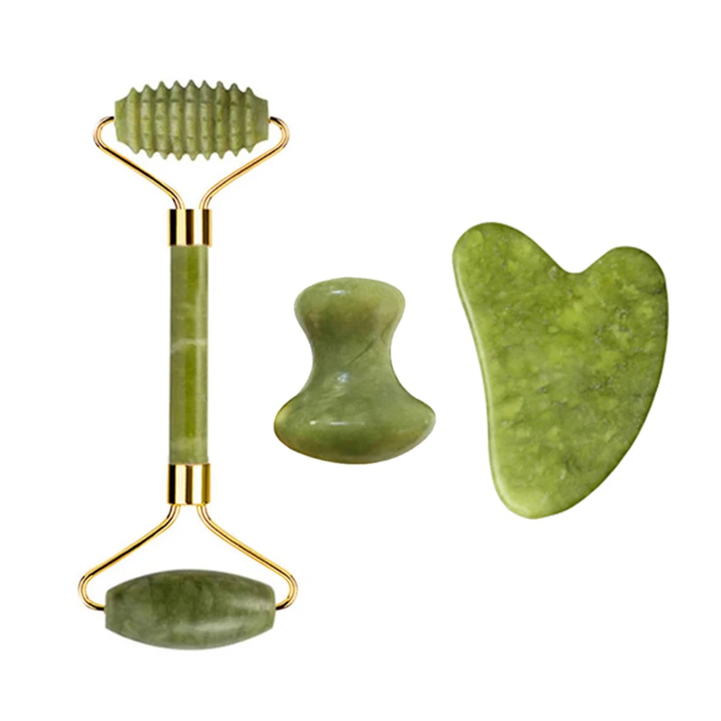 Natural Xiuyu Jade Roller Gua Sha Set 3pcs Natural Stone Body Massage Facial Scraping gua sha board