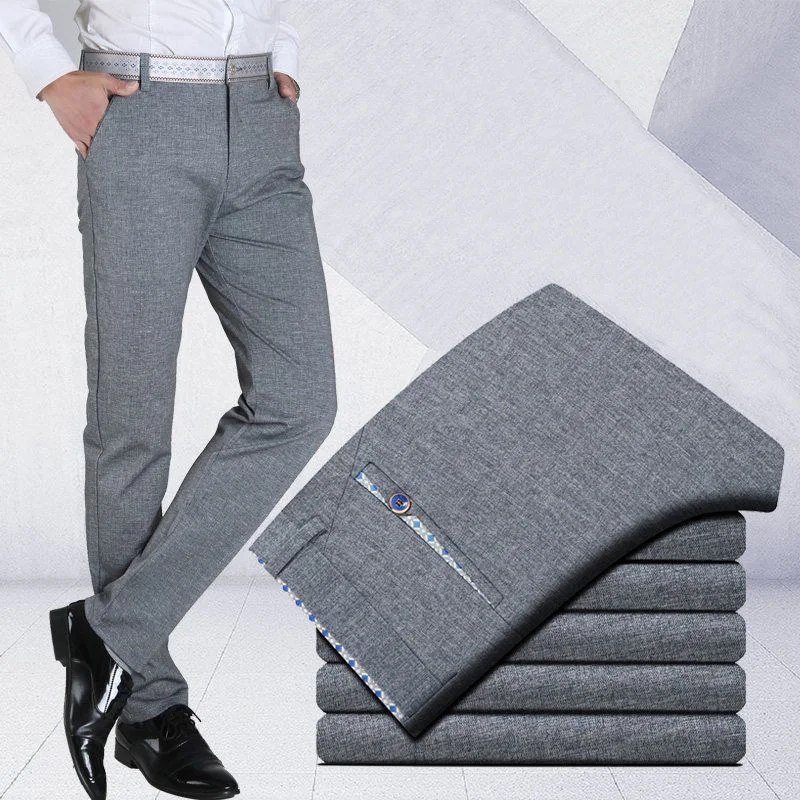 

Business Office Men Suits Pants Spring Autumn Thin Streetwear Fashion Casual Solid Elastic Slim Male Clothes Straight Trousers