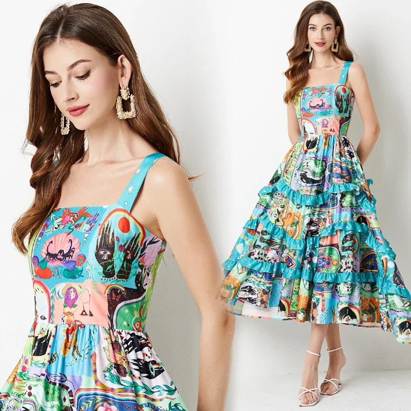 

Женское винтажное мини-платье без рукавов, повседневное свободное платье с цветочным принтом, пляжный сарафан, лето 2024