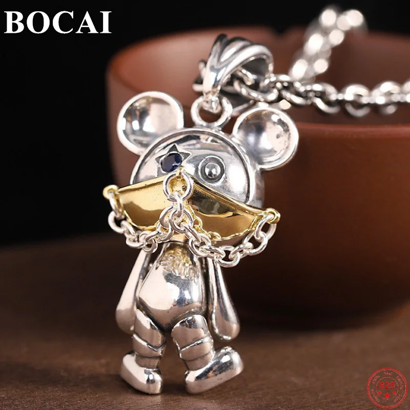 

BOCAI 2021 Trendy S925 Sterling Silver Charm Pendants Simple Mask Little Bear Christmas Argentum Amulet Jewelry for Women Men