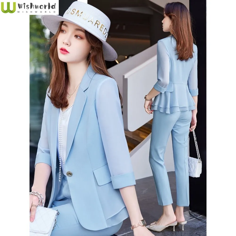 

Fashion Casual Suit Women's New Korean Spring Summer Thin Style Professional Temperament Elegant Women's Two-piece Set
