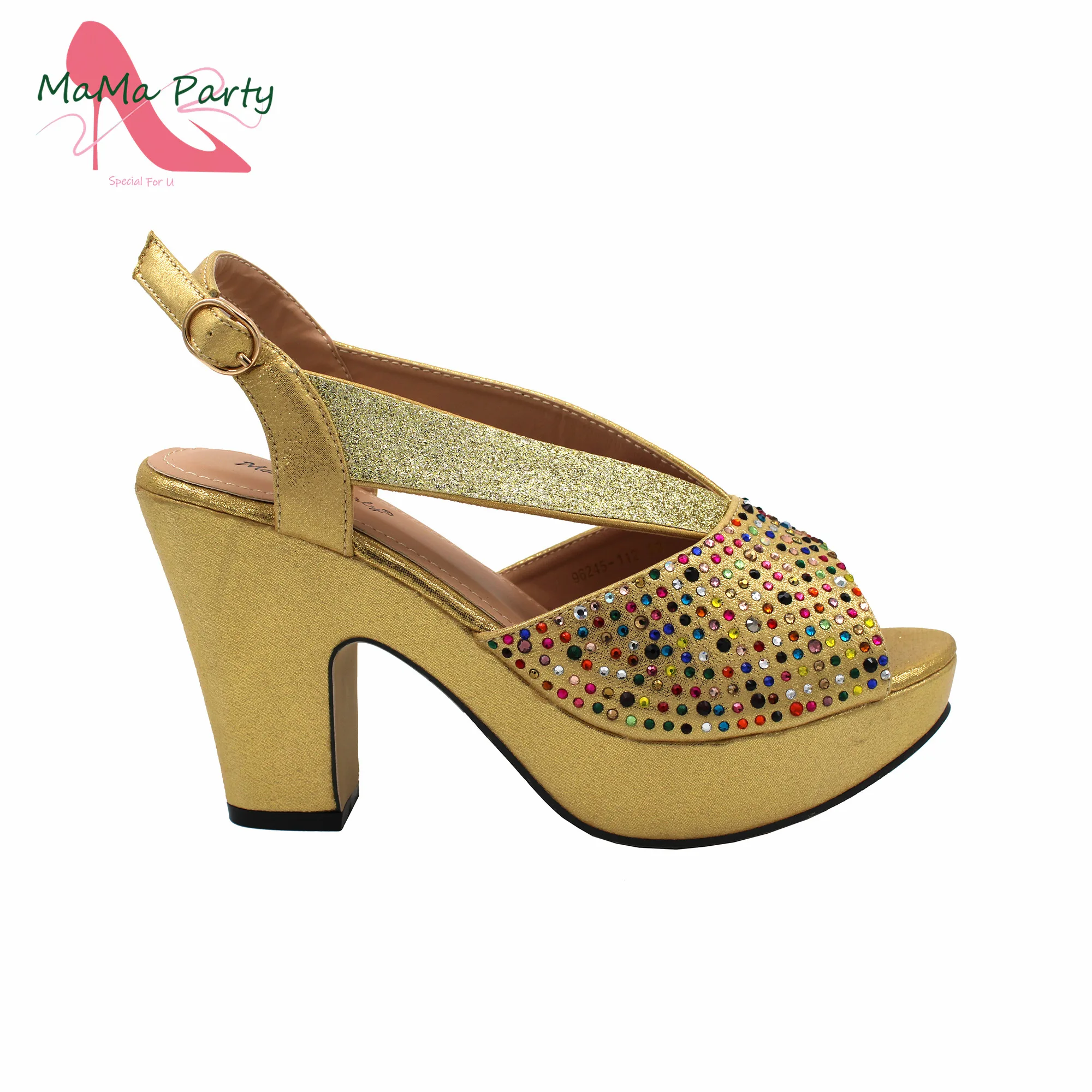 2023 New Design Decorate with Rhinestone Italian Women Shoes And Bag Set in Gold Color High Quality Pumps for Wedding Party