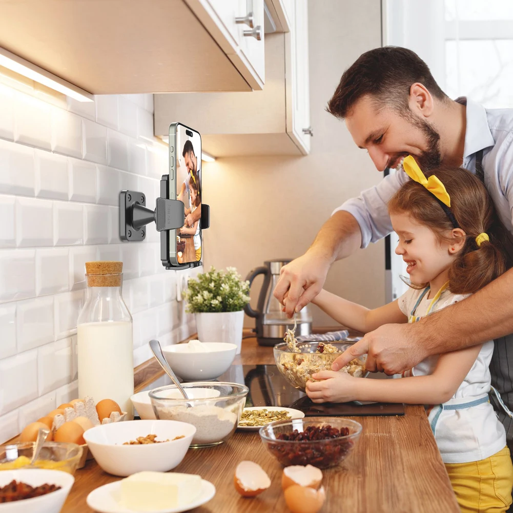 360 Adjustable Mobile Phone Stand Wall Mounted Stabilization Bracket Hands-Free Phone Mount for 4.7-7.2'' Tablet