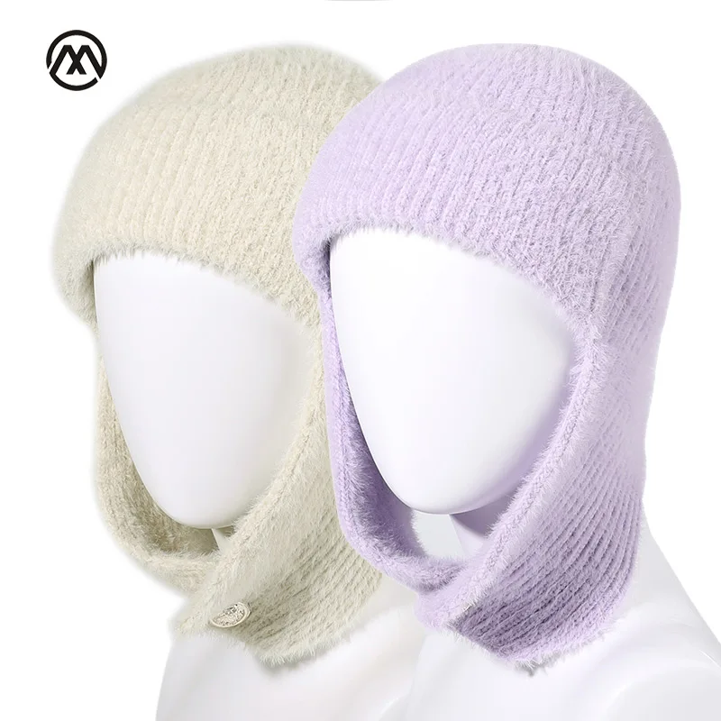 2022 Long Cotton Hat Scarf Integrated Windproof Warm High Quality