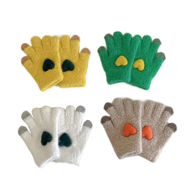 Winter Kids Gloves Soft Nylon Full Finger Gloves for Girls Boys Cute Heart Warm Outdoor Stuff Children Accessories 3-6Y
