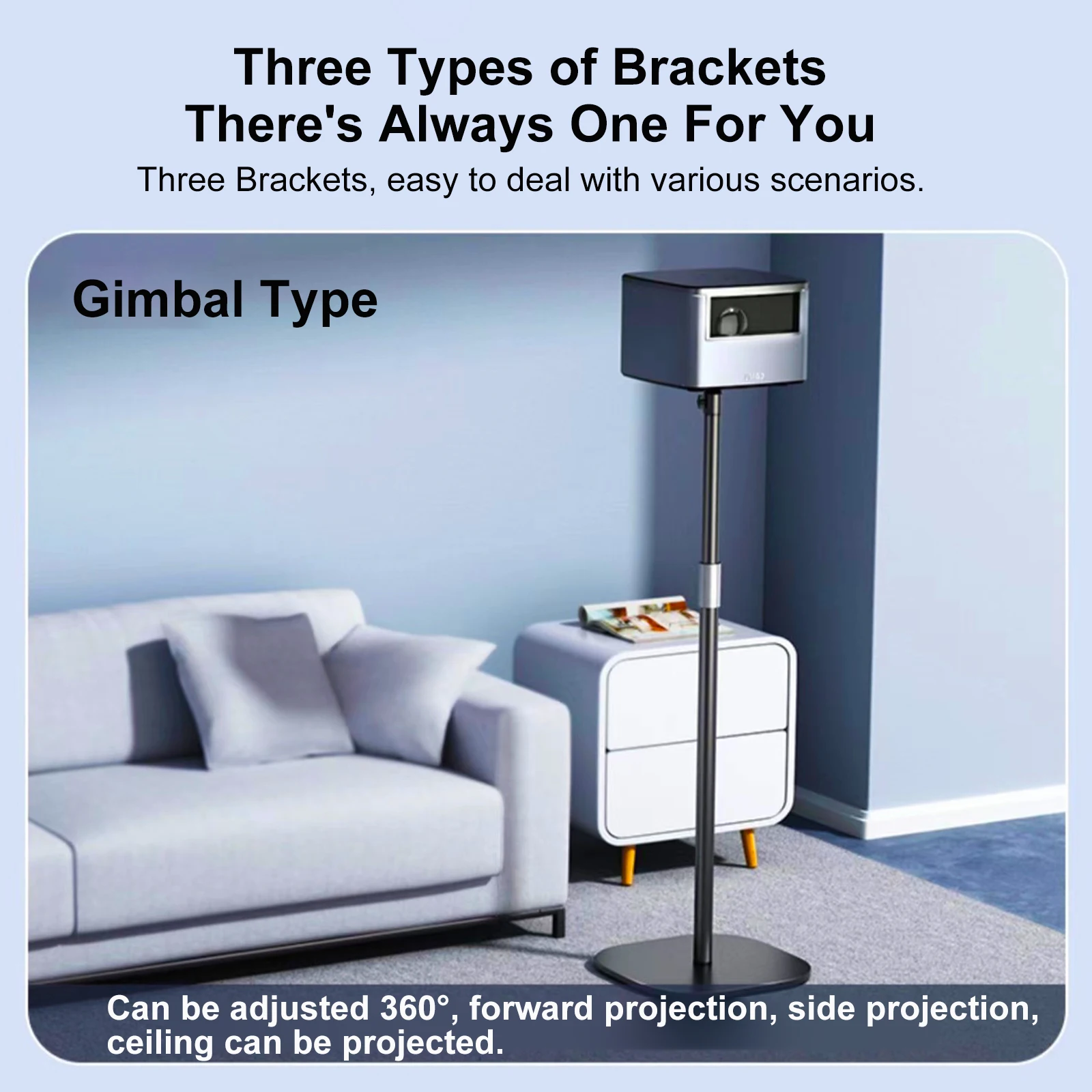130cm/50Inch Floor Projector Support Stand Metal Holder Multi-angle Adjustable 360 PTZ Rotating Projector Bracket for Film Video