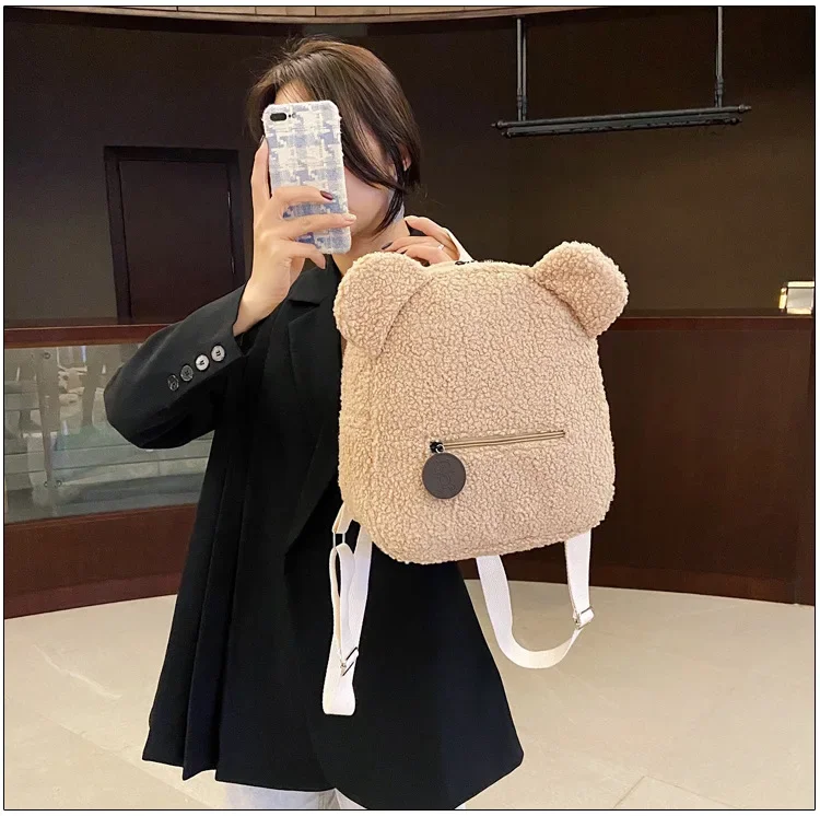 Cute Bear Ear Fleece Kids Girls Backpack Image 17
