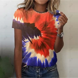 Tie-dye Women‘s T-shirt 3D Colorful Print Tops Tees Y2k Clothes Daily Short Sleeve Tee Summer Oversize T-shirts Women Clothing