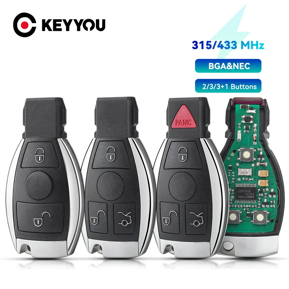 KEYYOU-llave remota inteligente para coche, compatible con Mercedes Benz A B S E Class, Chip BGA y NEC, 315/433,92 MHz, 2/3 botones