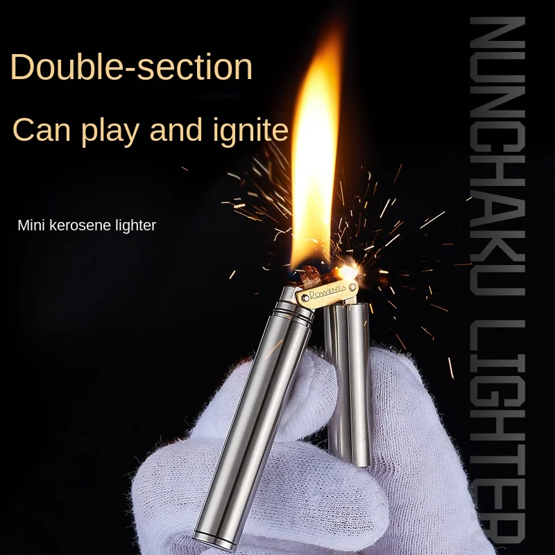 

Nunchucks brass lighter folding two sections vintage pull-out automatic ignition grinding wheel kerosene open flame idea